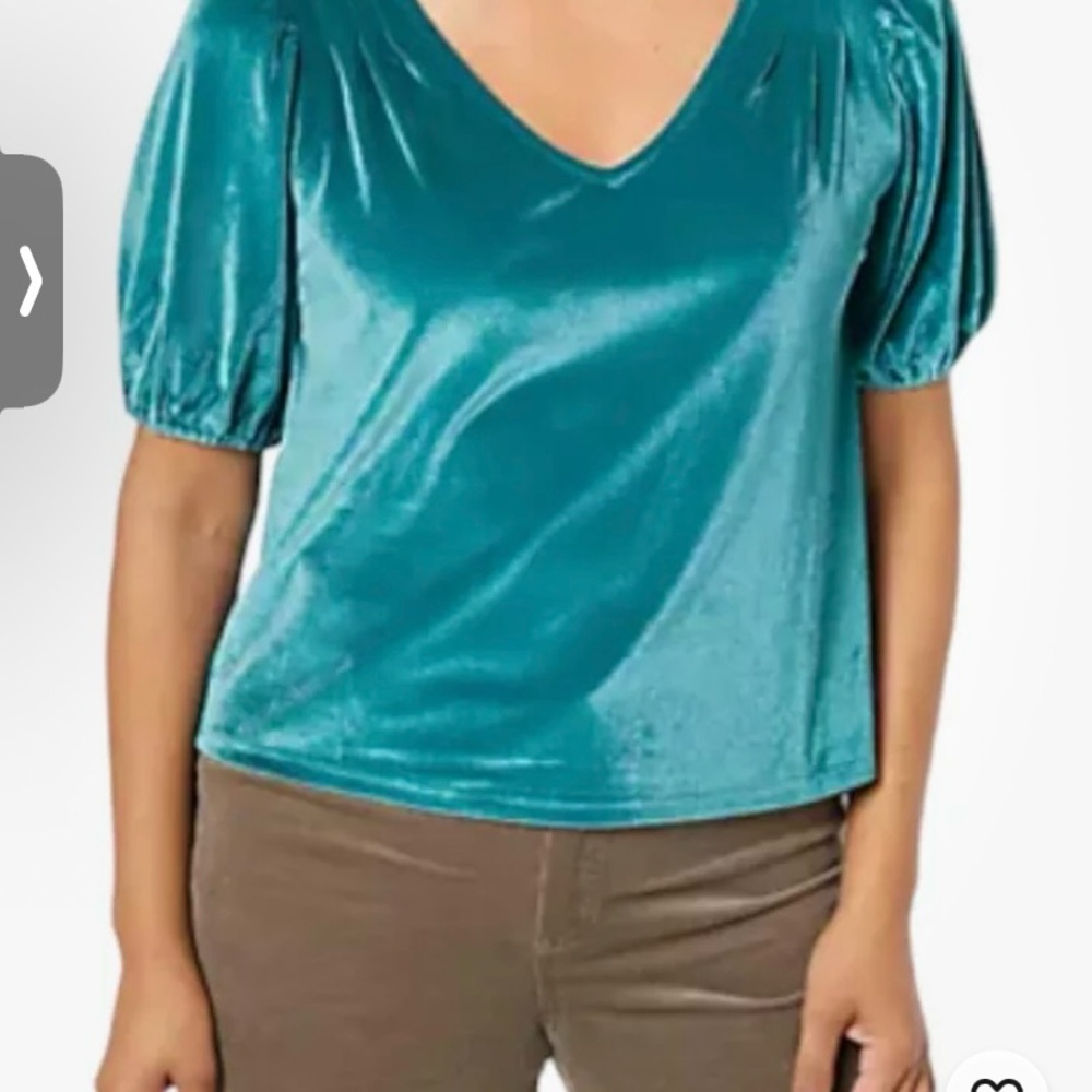 CANDACE CAMERON BURE VELVET V-NECK PUFFED SLV CROPPED TOP Teal 5X
